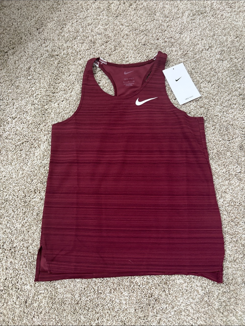 Nike Kids Burgundy Racerback Tank Top with White Swoosh